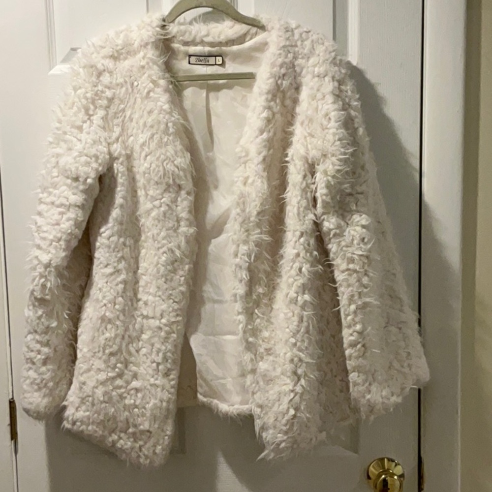 Zara Off-White Teddy Jacket, For Outside Weddings Size Large